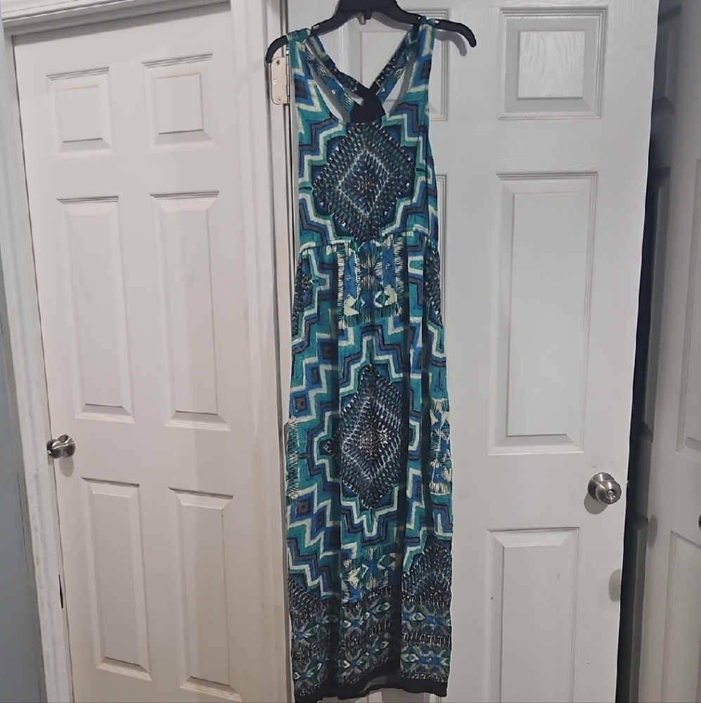 Angie Blue Black Sleeveless V-Neck Sundress